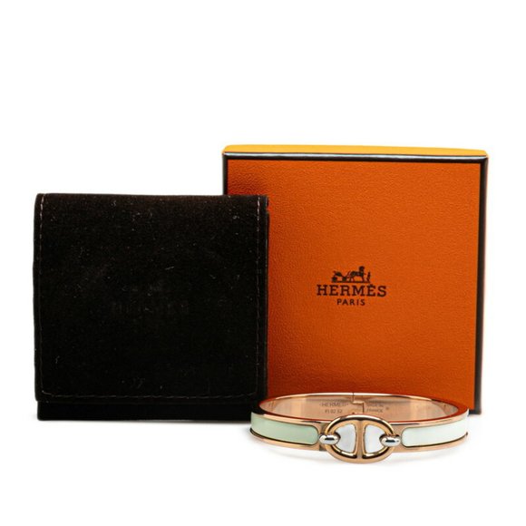 Hermes Mini Click Chaine d'Ancre Bangle Gold Blue Polaire Plated Women's HERMES - Picture 6 of 6